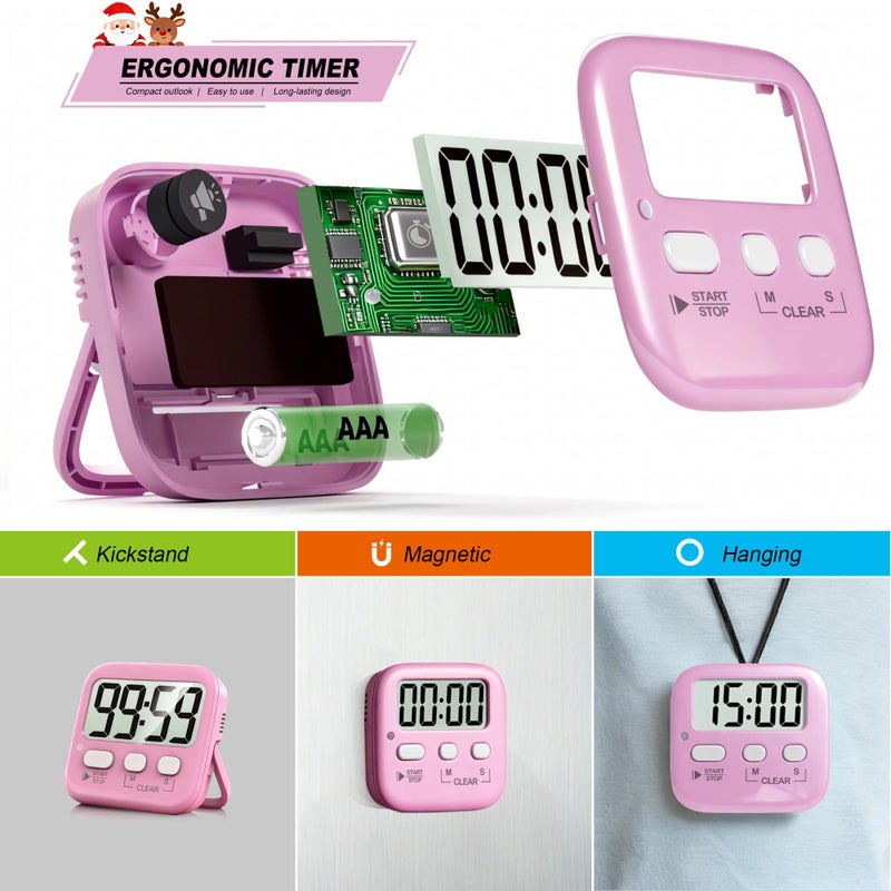 Antonki 2 Pack Digital Timer for Kids, Magnetic Countdown Kitchen Timers for Cooking, Egg, Classroom, Teacher, Exercise, Study, Oven - Battery Included - Image 4